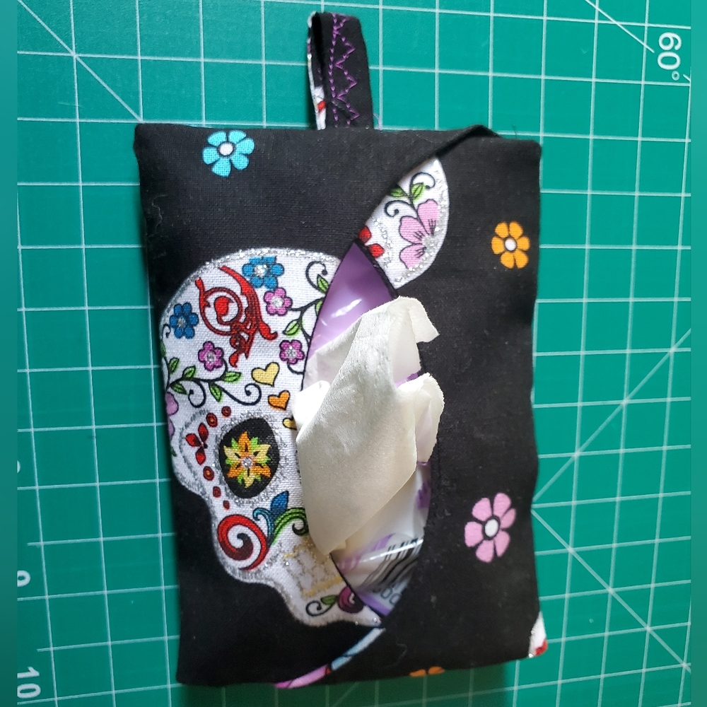 Travel Size Tissue Cover | Day of The Dead Print Fabric